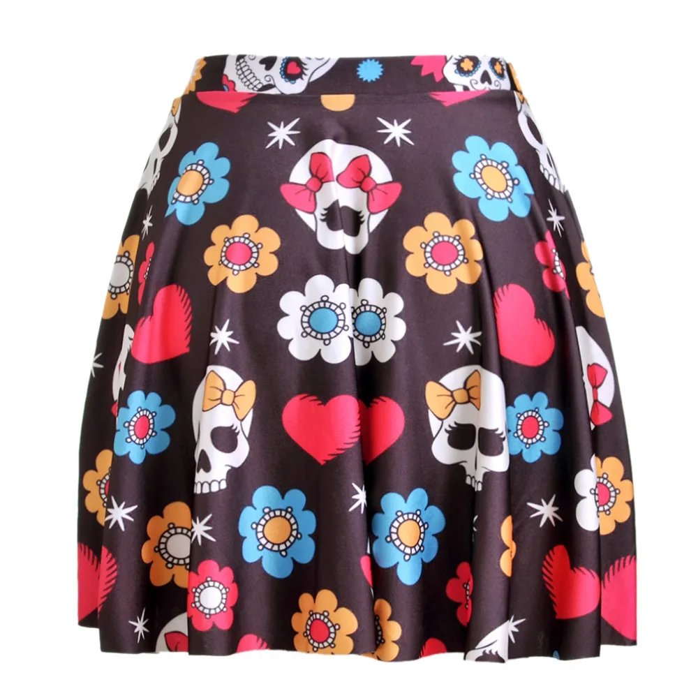 Nandi poems Skirts Slim Summer style Fashion Sexy Women's Cute flower bow skull Mini 3D Digital Print | Женская одежда