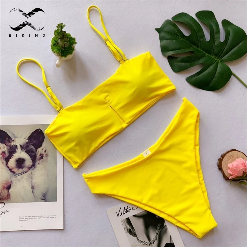 Bikinx Желтый V Топ Бикини 2018 строка сексуальный купальник женский Push up Купальники