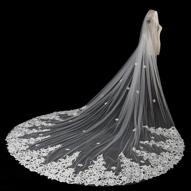Высокое качество реальные фотографии аппликация 3 м Длинная свадебная фата для