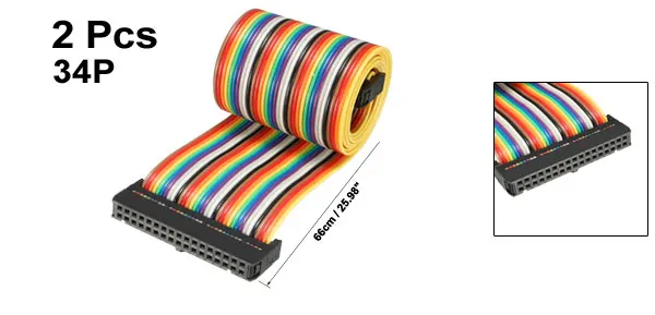 34pins 66cm Rainbow Uxcell 2 шт. серый/радужный 26/30/34pins 48/66/128 см длинные 2,54 мм Шаг IDC плоский кабель Dupont гибкая лента с разъемом - Цвет: 34pins 66cm Rainbow