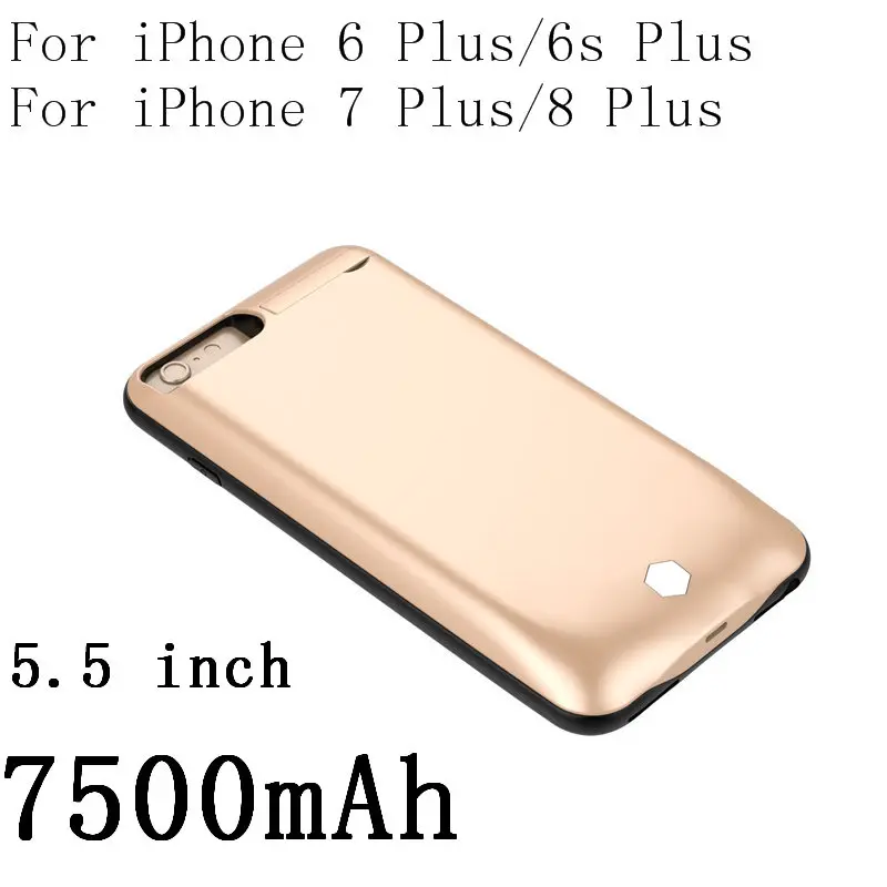 I6P-7500-Gold Для iPhone 8, 7, 6 6s плюс Батарея Чехол 3800/4800/5000/7500 мА/ч, Мощность банк Батарея Зарядное устройство чехол для iPhone 6 6s 7 8 чехол-накладка из термополиуретана с подставкой Чехол - Цвет: I6P-7500-Gold