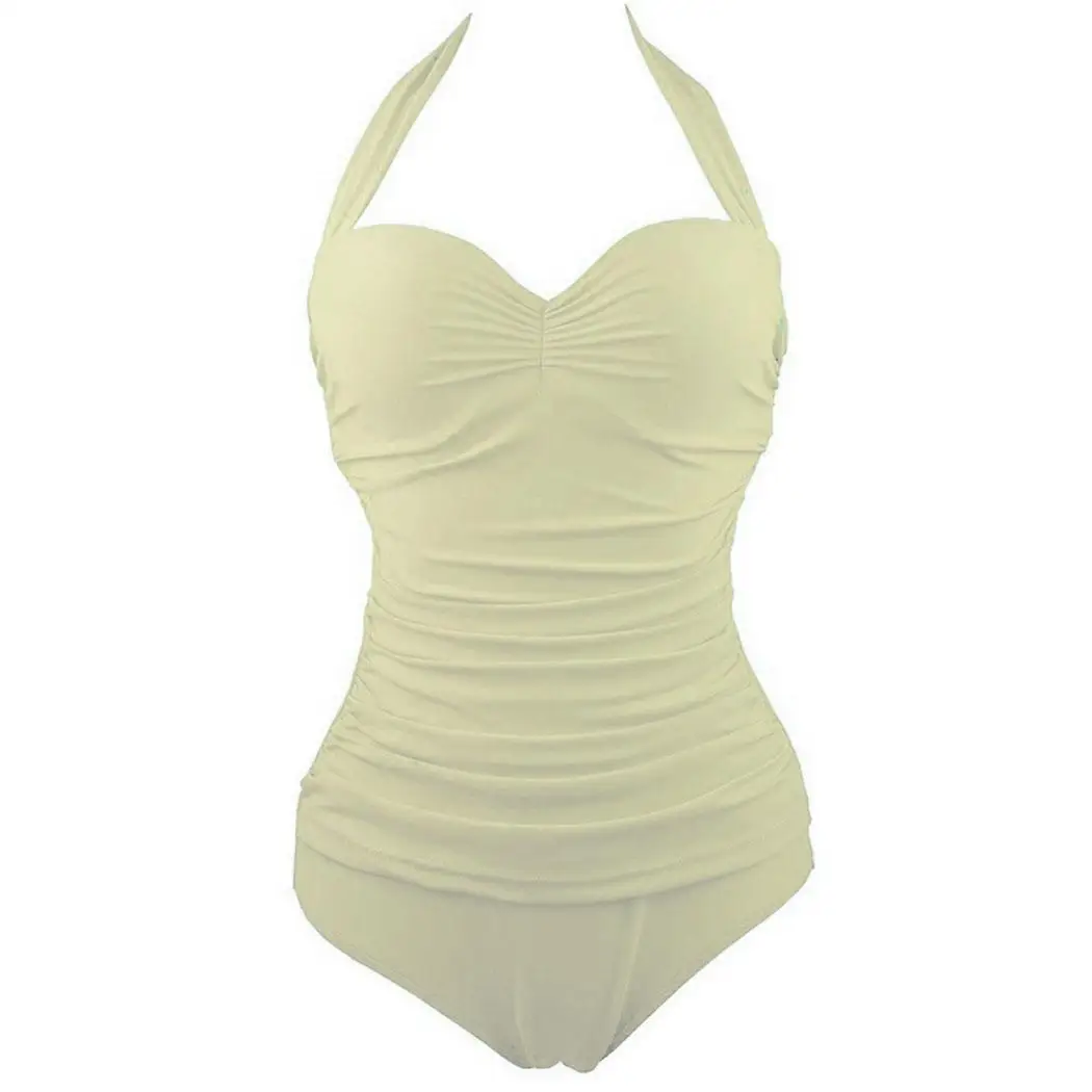 Women Halter Neck Sleeveless Solid Summer Swimming Pool Beach Pad One-piece Swimsuit Swimwear Underwire | Спорт и развлечения