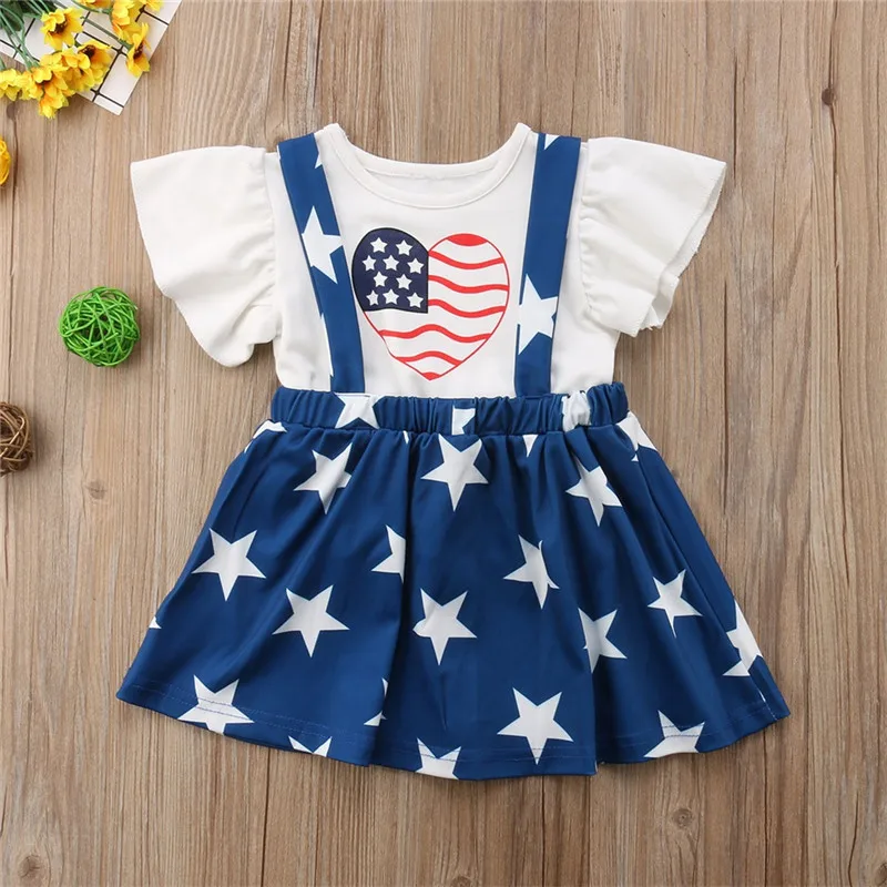 Toddler Kids Baby Girl Clothes Set Summer Short Sleeve Round Neck T-shirt Tops Tutu Skirt 4th July 2pcs Girls Clothing Outfit | Детская