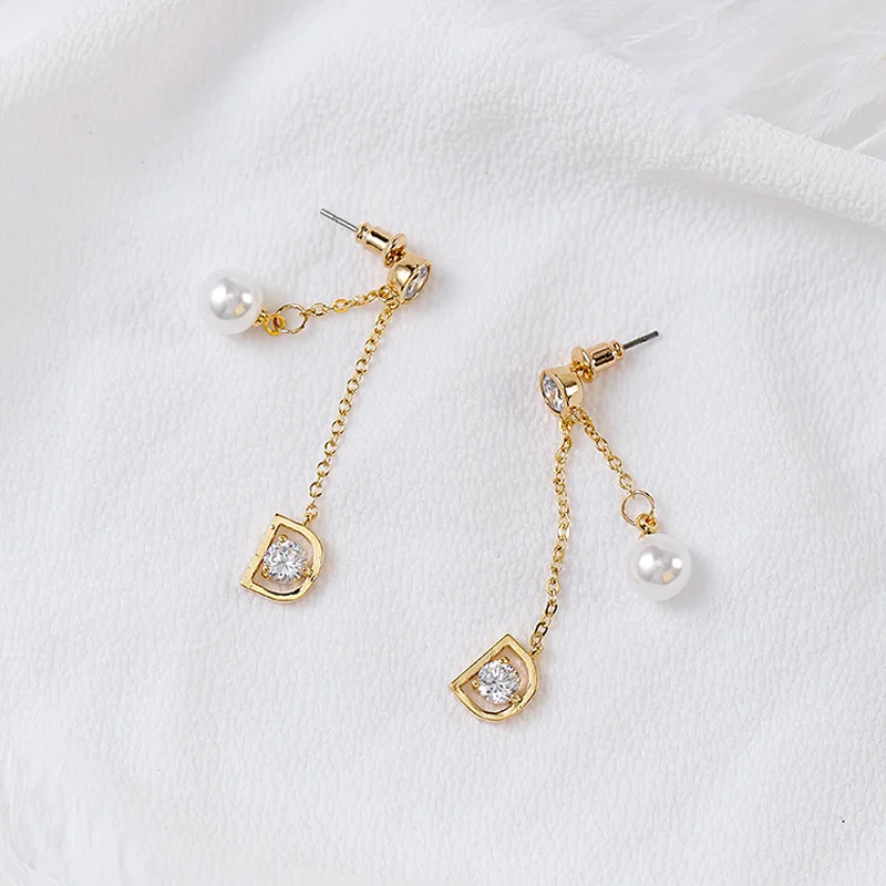 Japanese and Korean Version of the Temperament Fashion Star with Same Paragraph Geometry Pearl Long Earrings Female | Украшения и