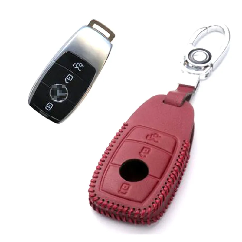 Genuine PU Leather 3 Button Remote Key Bag Case Fob Holder Chain For Benz E Class 2016 | Автомобили и мотоциклы