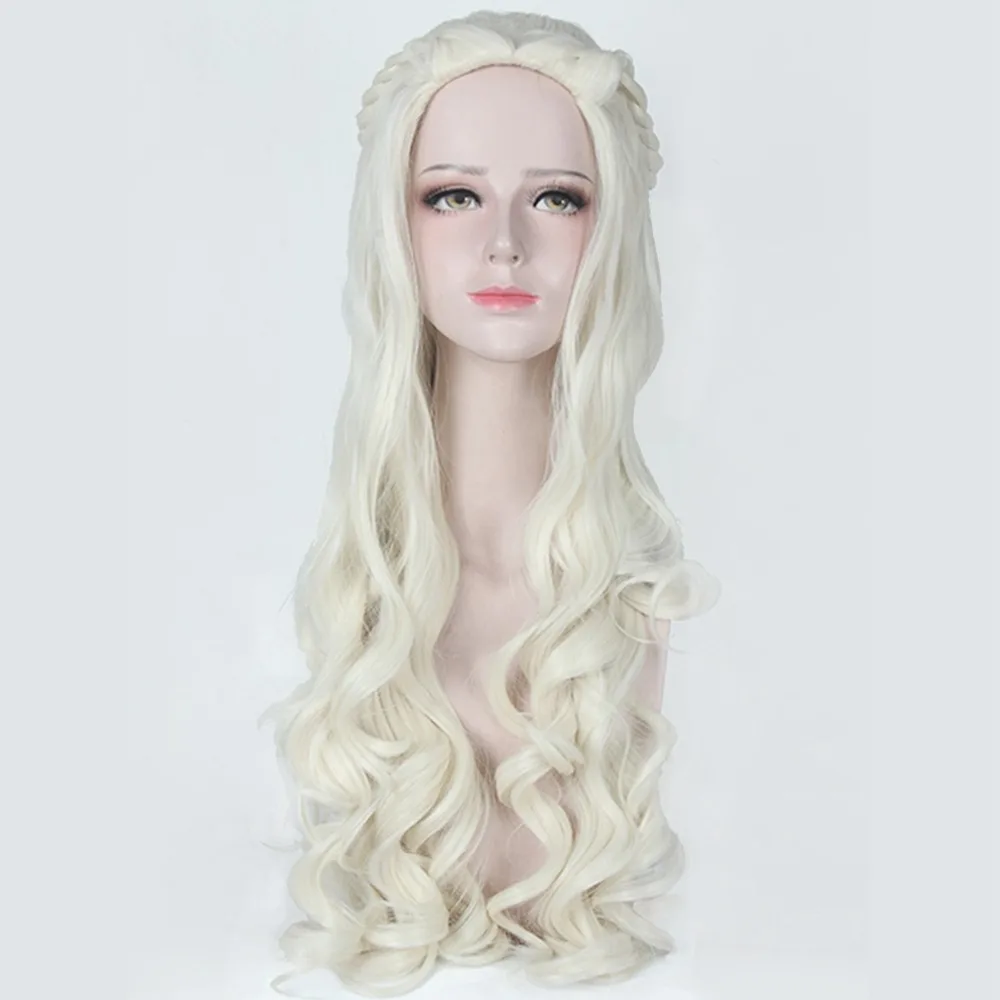 

Alice In Wonderland The White Queen 80cm Long Cosplay Wigs for Women Anime Movie Curly Wavy Hair Wig Costume Party Beige Silver