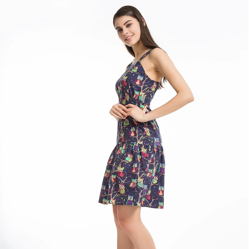LERFEY Женские Летние Casual Dress С Плеча Сексуальная Сова Печати Спагетти Ремень