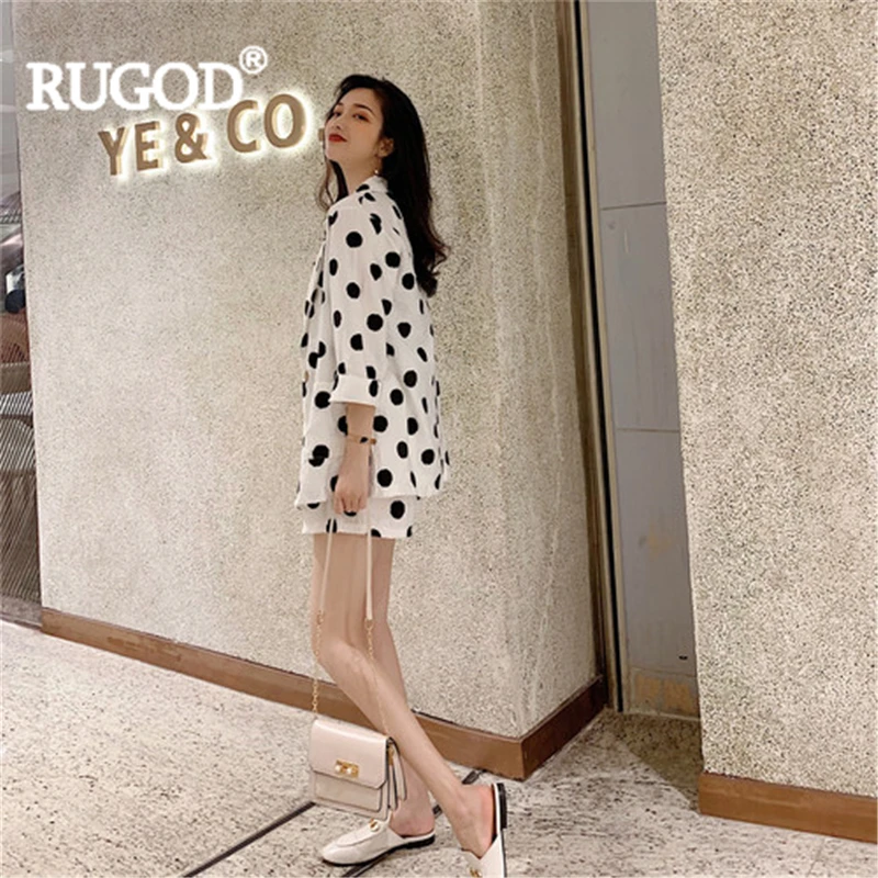 Женский костюм RUGOD офисный из 3 предметов шорты в горошек с отложным воротником