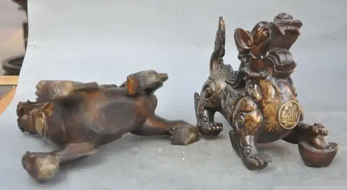 Scy s00530 9 &quotКитайский Бронзовый фэн-шуй Лаки богатство Foo Dog Единорог Kylin Pixiu зверь