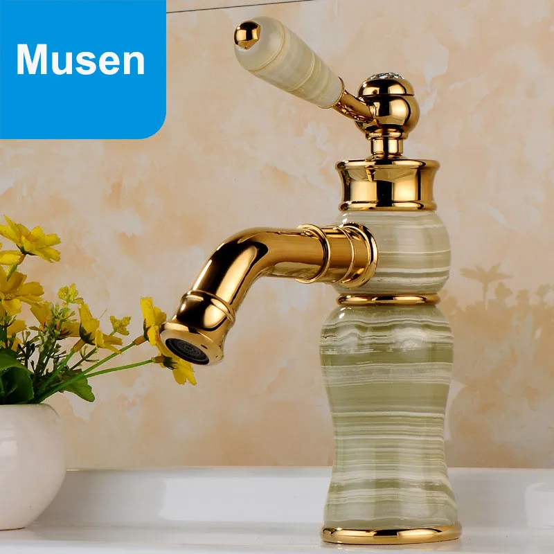 

Роскошный водопроводный кран для ванной комнаты, латунный золотой мраморный античный смеситель