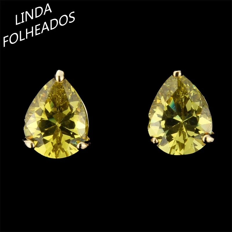 Женские серьги-гвоздики с зеленым фианитом LINDA FOLHEADOS | Украшения и аксессуары