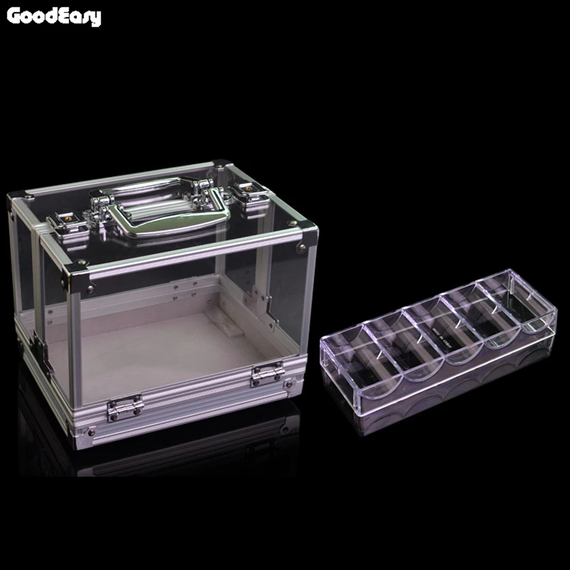 High Quality 600PCS Portable Poker Chips Suitcase Large Cases With Password Acrylic Transparent Double Open Coin Boxes