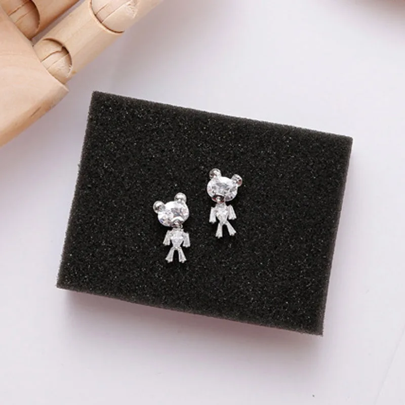 Женские милые серьги гвоздики с мультяшным медведем свадебные очаровательные