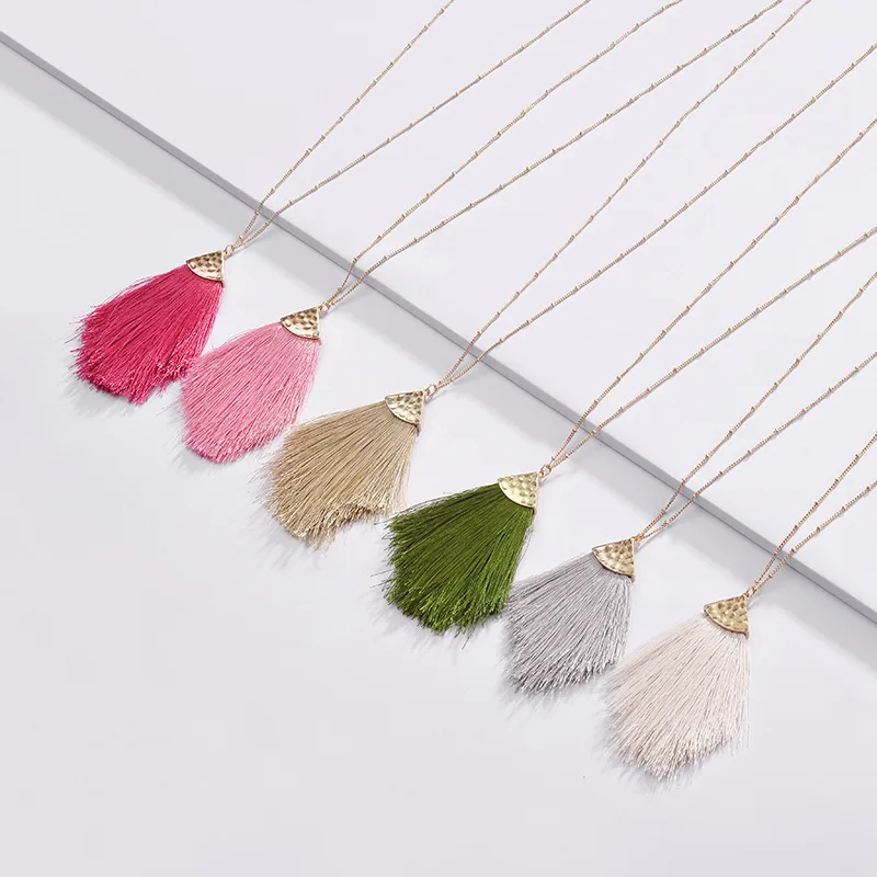 

Fashion Jewelry Spring Summer New Design Colorful Fringed Tassel Pendant Long Chain Necklaces for Women