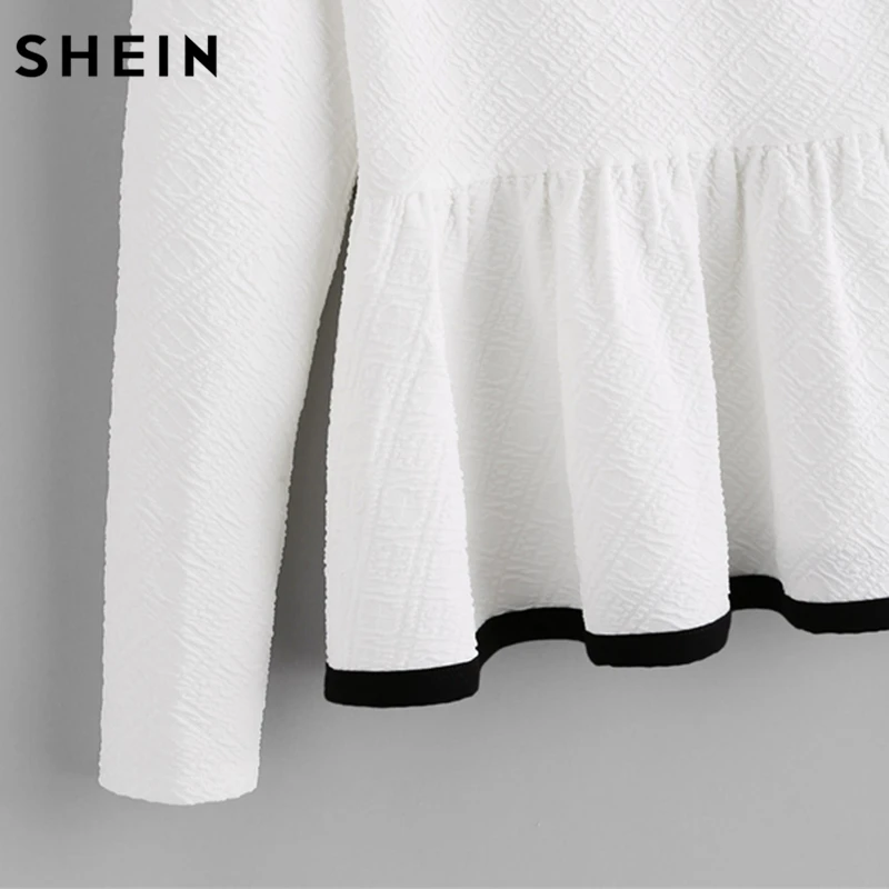 SHEIN Контрастный Модный Топ Женская Весенняя Элегантная Блузка С Длинными Рукавами И Оборками
