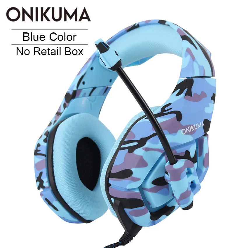 ONIKUMA K1 PS4 игровая гарнитура с микрофоном Casque камуфляж шумоподавляющие наушники для ПК сотовый телефон Xbox One ноутбук - Цвет: Blue No Retail Box