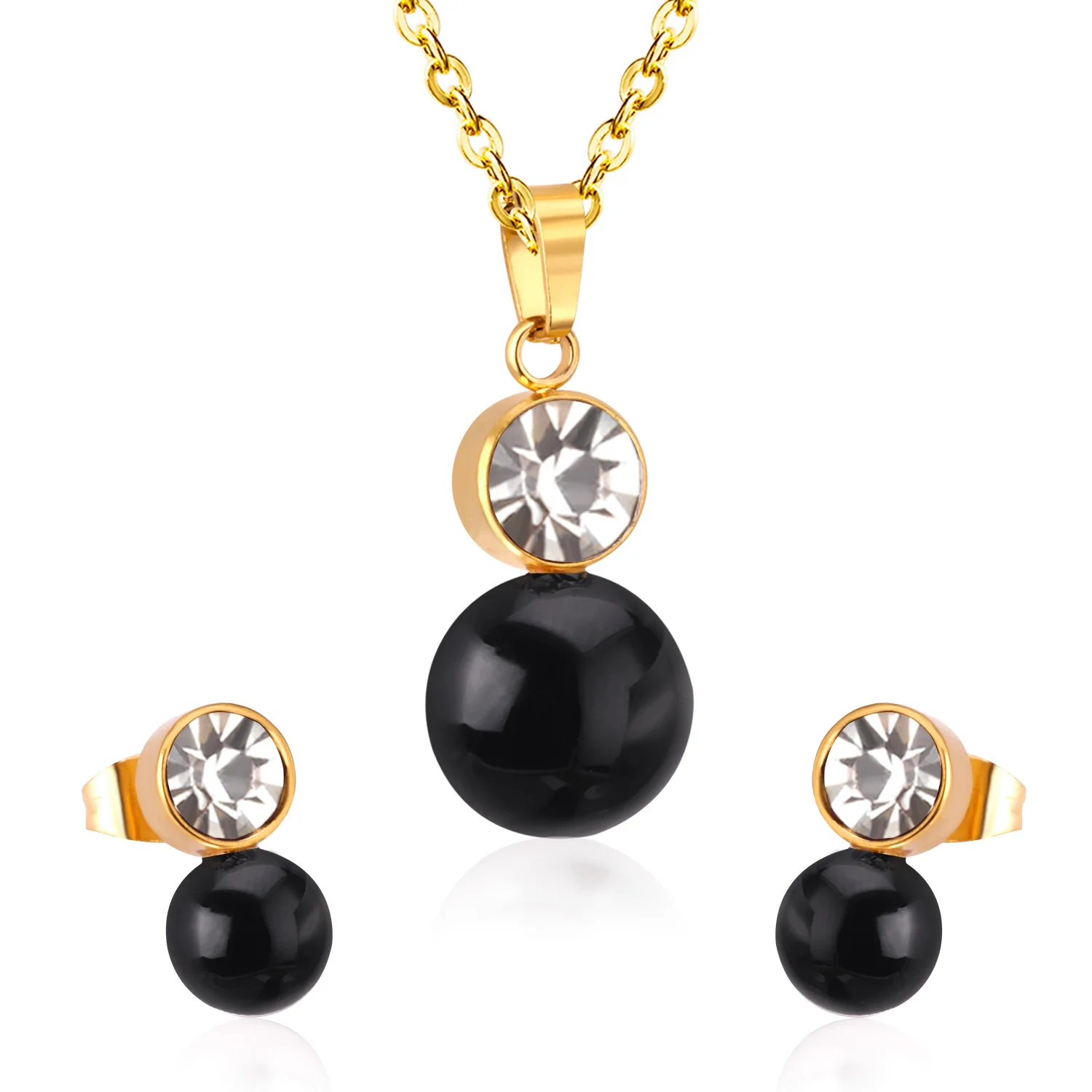 

LUXUKISSKIDS CZ Stainless Steel Wedding Bridal Dubai Jewelry Set Fake Pearl Necklace Earrings For Women Fashion Jewelry Sets