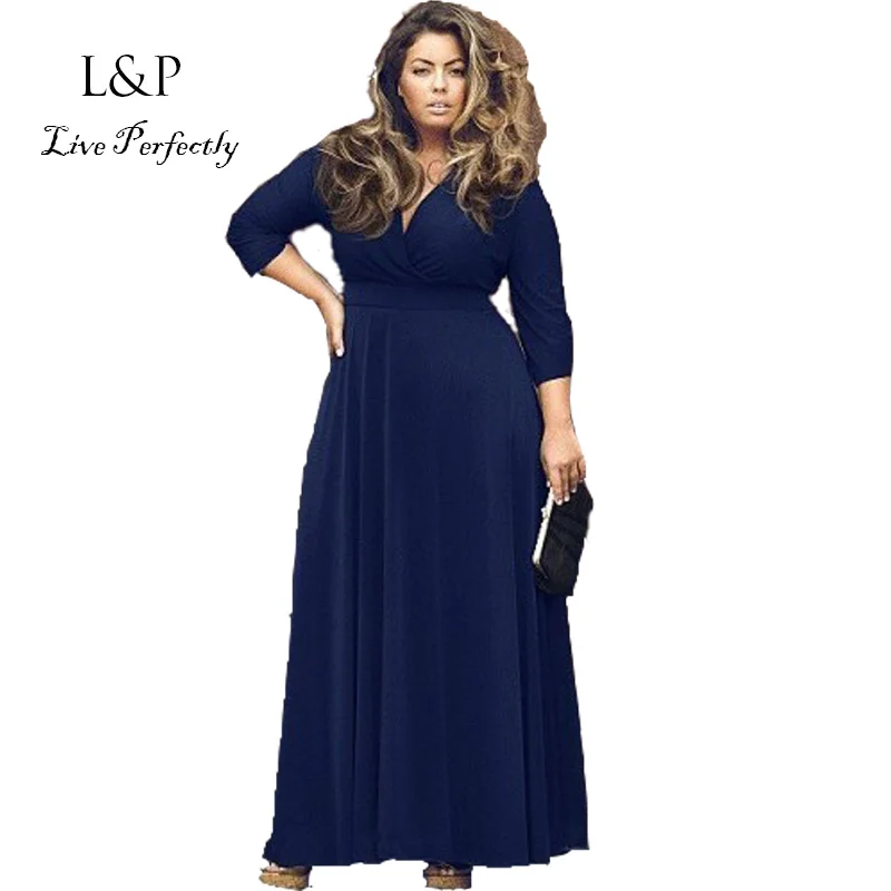 

Plus Size 2018 Solid Long Dress Long Sleeve Women Party dresses Vestidos Clothing 002