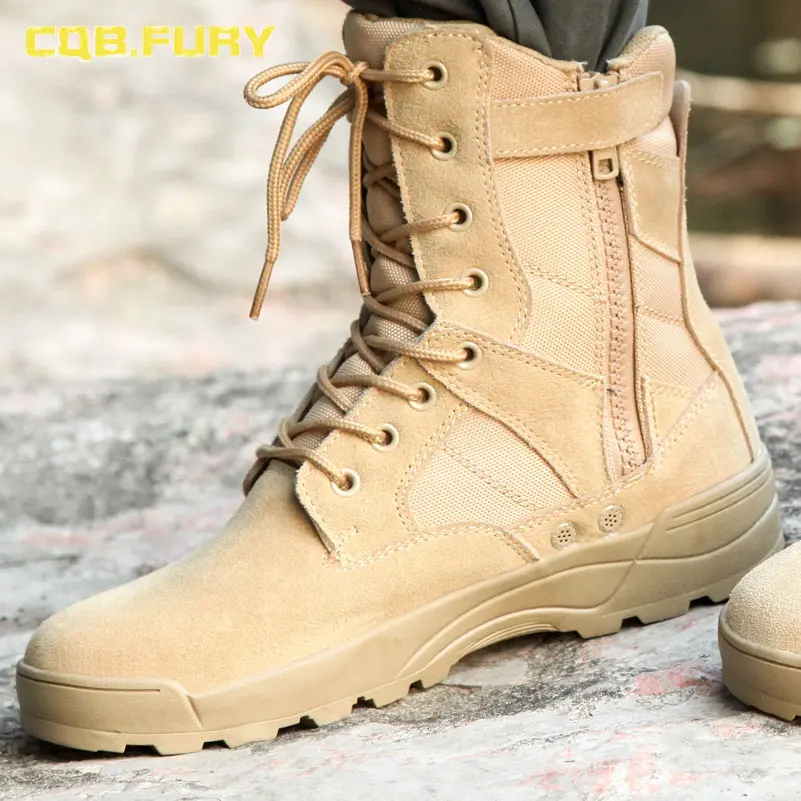 Кожаные мужские военные ботинки CQB.FURY для пустыни Коровья замша осенний песок