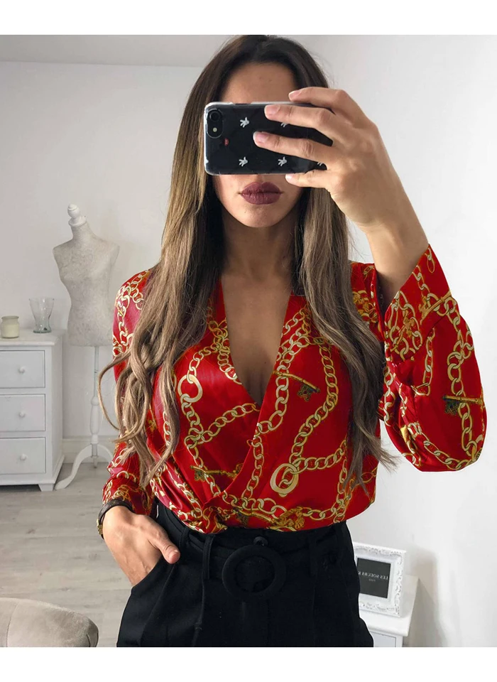 LoneLineccSexy Весна и Лето модный принт с длинными рукавами Холтер Глубокий v-образный вырез сексуальный комбинезон