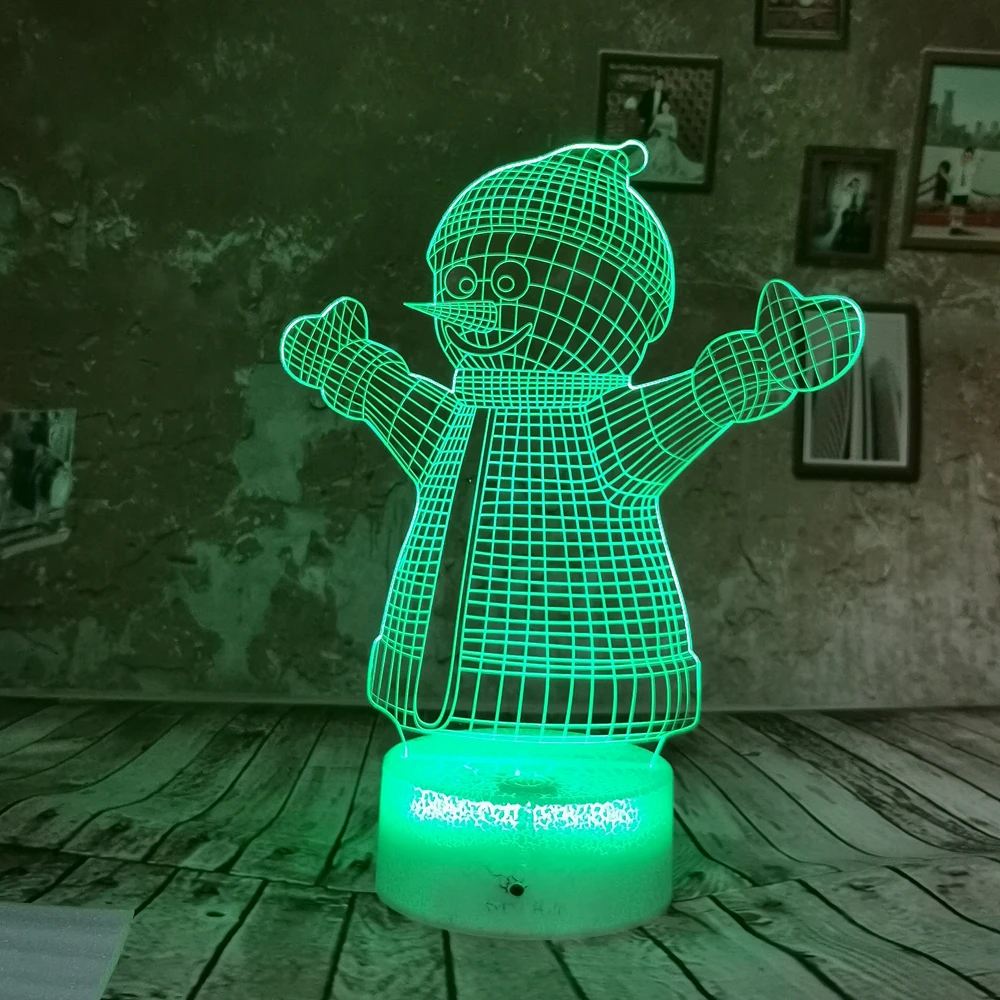 Прямая поставка милый снеговик LED 7 цветов 3D ночник RGB USB Иллюзия градиент игрушка