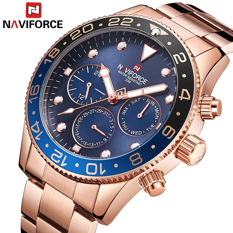 2018 NAVIFORCE Модные мужские спортивные часы 24 часа Дата Неделя Месяц Мужские