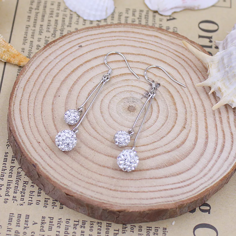 Длинные серьги с белым покрытием для женщин двойные Шамбала свадебные