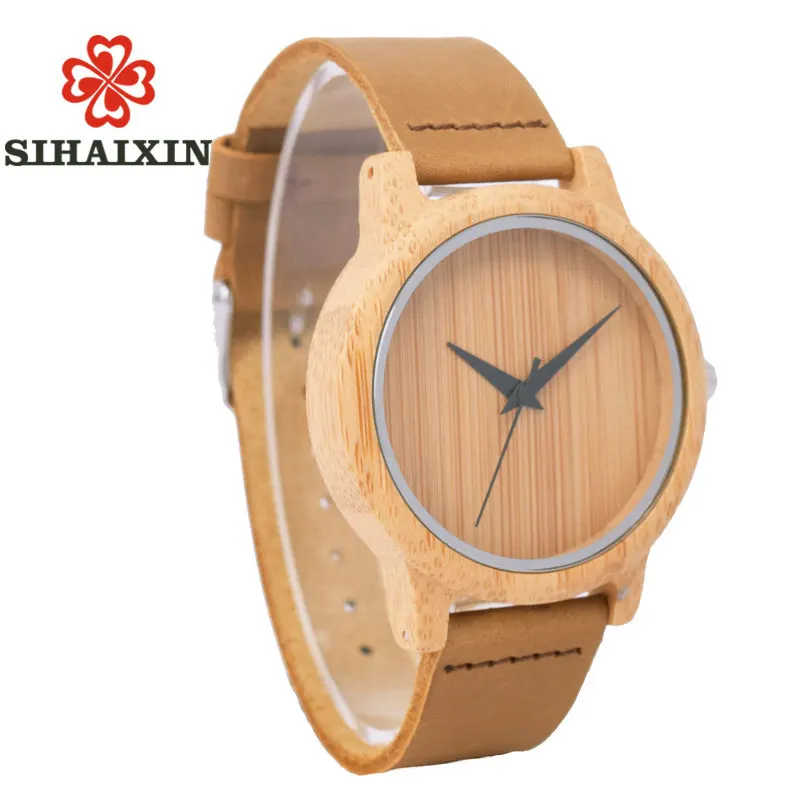 SIHAIXIN Bamboo Wood Casual Watches Women Wooden Clock For Men Genuine Leather Band Luxury Fashion Quartz Wristwatch Male Dress | Наручные
