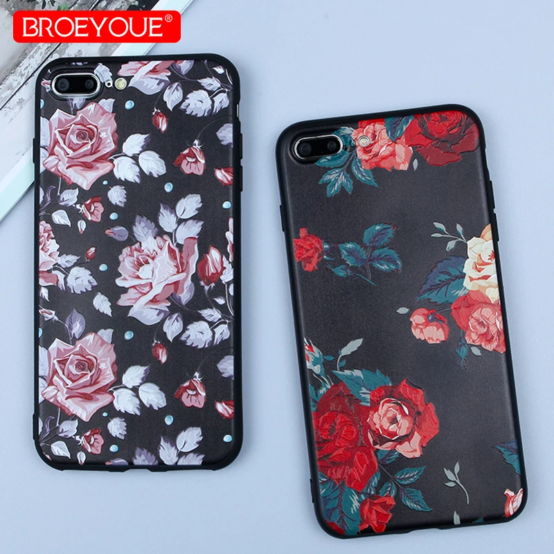 NROEYOUE For iPhone 8 Plus Case Cover Colorful 3D Relief Floral Luxury Shockproof Black 6S 6 7 X SE 5 5S | Мобильные телефоны и