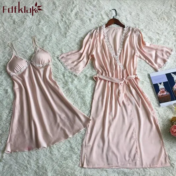 Халат кимоно Женский шелковый длинный пикантный комплект из двух предметов