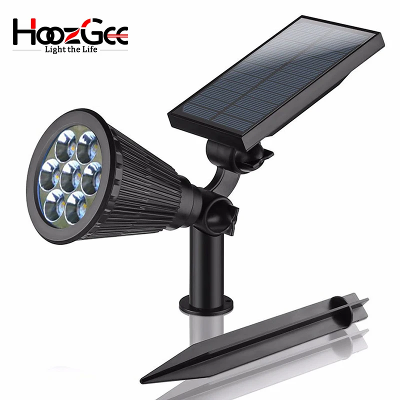 HoozGee 7 Светодиодный точечный светильник, лампа для газона, наружная садовая солнечная панель, регулируемый настенный прожектор, светильник 7 цветов в 1, ландшафтный светильник ing