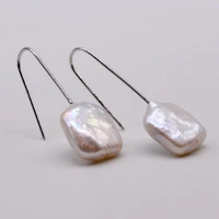 women straight hook earrings white natural pearl square silver earrings hypoallergenic pendant earrings pearl earrings popular