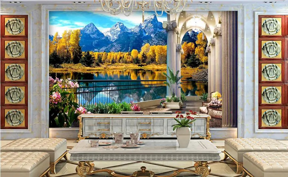 

Custom Landscape Papel De Parede TV Backdrop Wallpaper For Walls 3 d Living room Bedroom Snow Mountain Background Wall