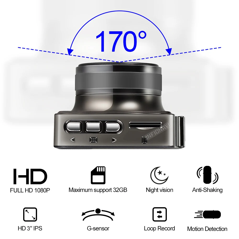 3 дюймовый Видеорегистраторы для автомобилей 1080 P FHD 170 градусов Широкий формат
