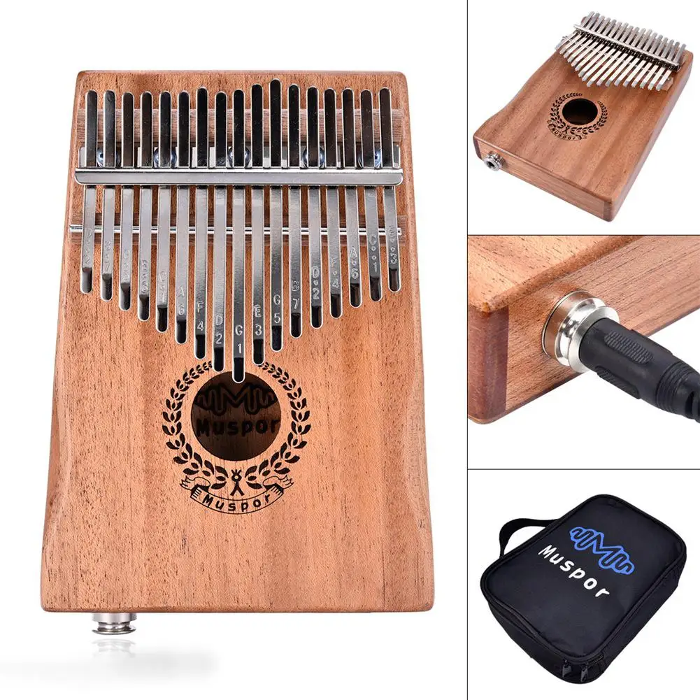 Muspor 17 ключ EQ Kalimba Mbira красное дерево большого пальца пианино палец перкуссия Keoboard инструмент с сумкой+ 3 М кабели+ набор аксессуаров
