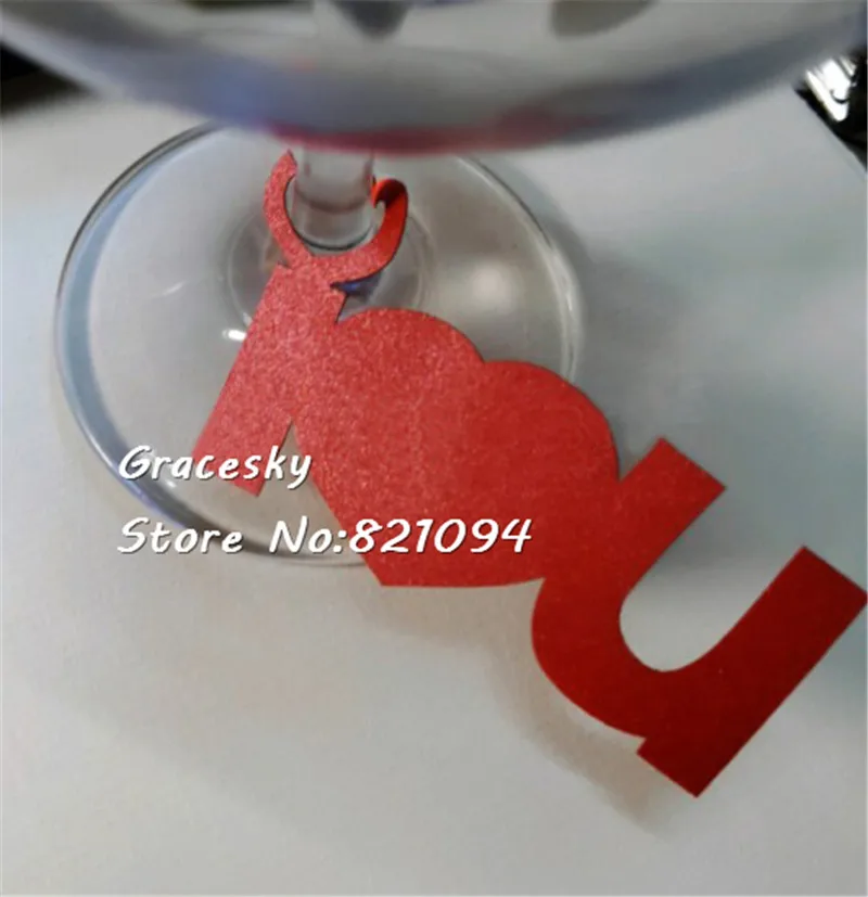 

50pcs Laser Cut Wedding Party Decoration Wine Cup Claim I LOVE YOU deisgn Hollow Table Decoration/Bookmark Paper Wedding Favors