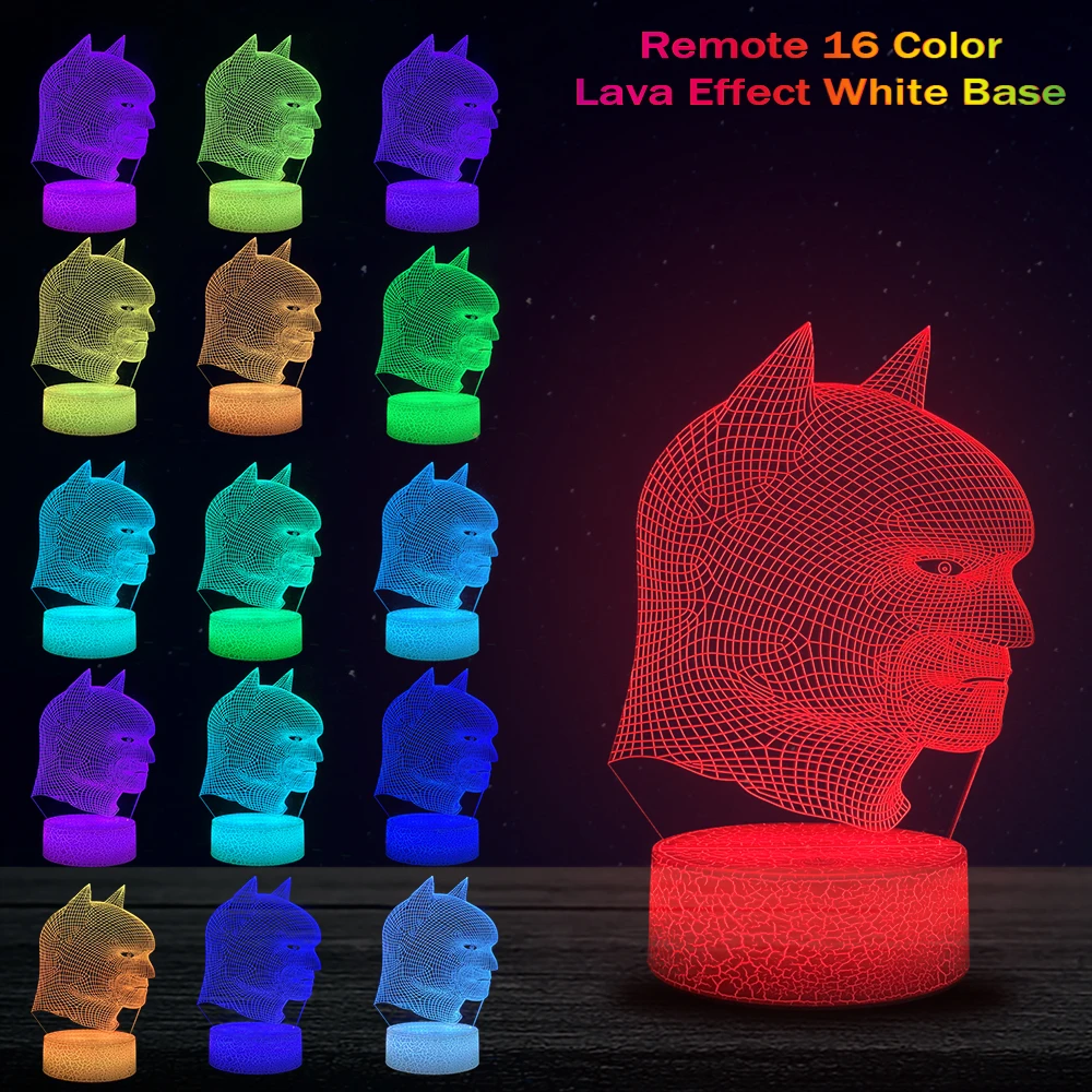 Новая фигурка головы Бэтмена 3D лампа светодиодный ночник USB Домашний многоцветный декоративное освещение детский подарок спальня Рождественская вечеринка игрушка
