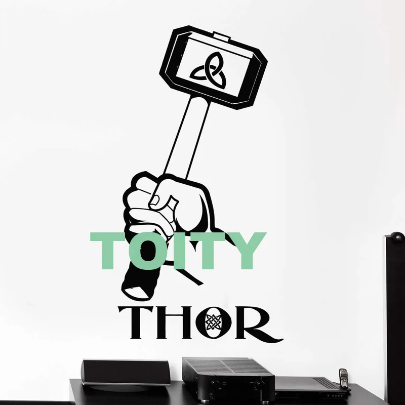 Thor Hammer, настенные Стикеры, Мстители, мьельнир, плакат, Виниловая наклейка, искусство супергероя, детская комната, Фреска, домашний декор
