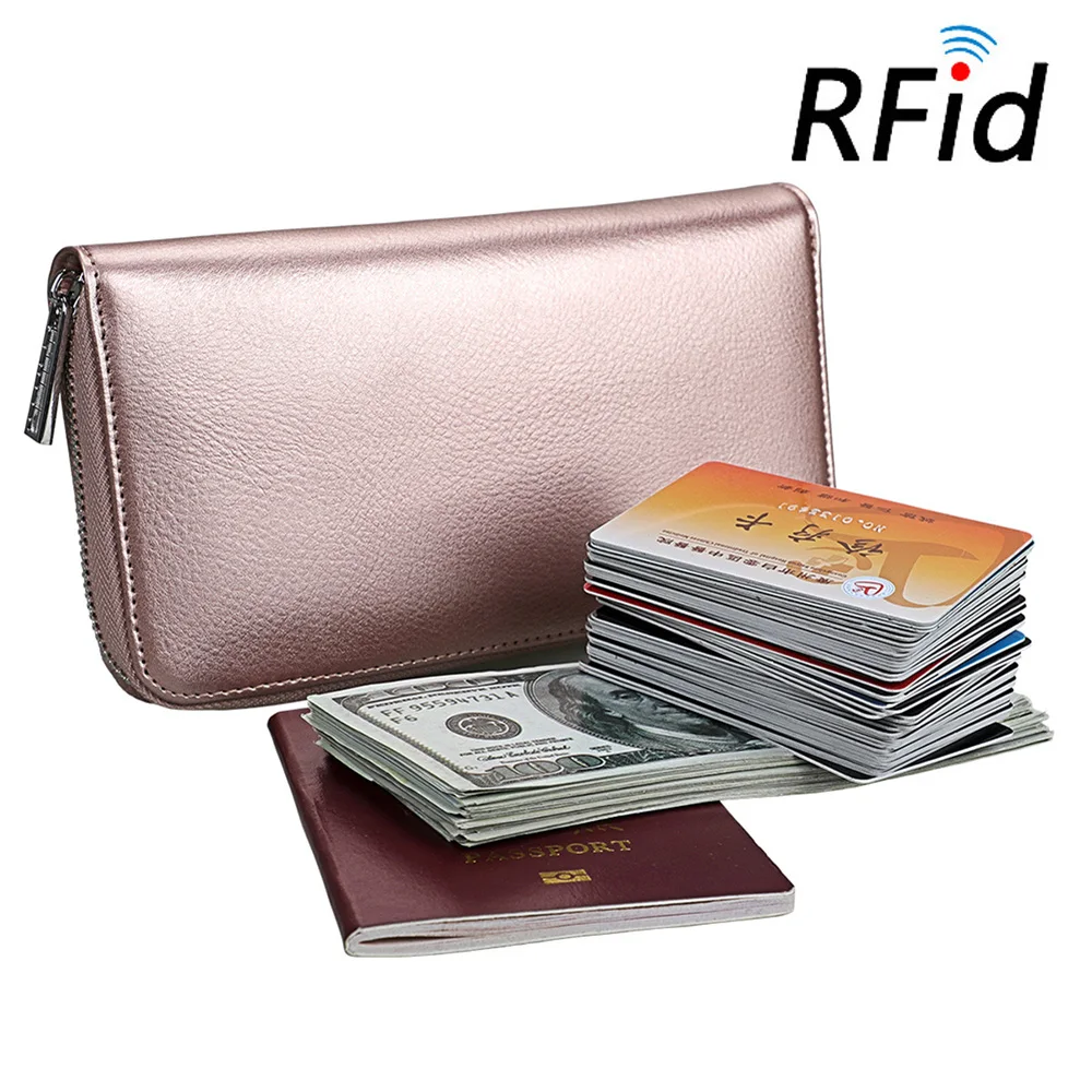 RFID многофункциональные женские кошельки, аккордеон, натуральная кожа, держатели для карт, Длинный кошелек на молнии, однотонный, для путешествий, клатч, женский