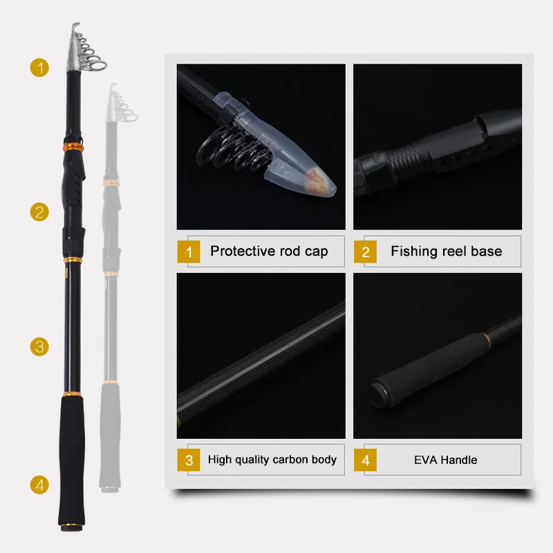 Carbon Telescopic Fishing Rod Power Ultralight 2.4M / 2.7M / 3.0M / 3.6M Fishing Rod Long Shot Bait Casting Spinning Fishing Rod