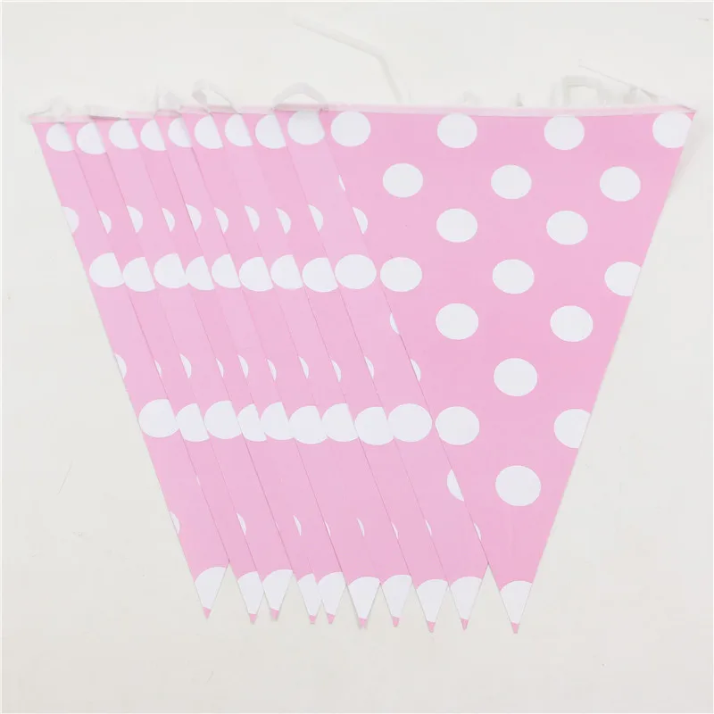 Розовый горошек тема Happy Baby Shower Pennats украшения Дети сувениры овсянка Бумага флаги