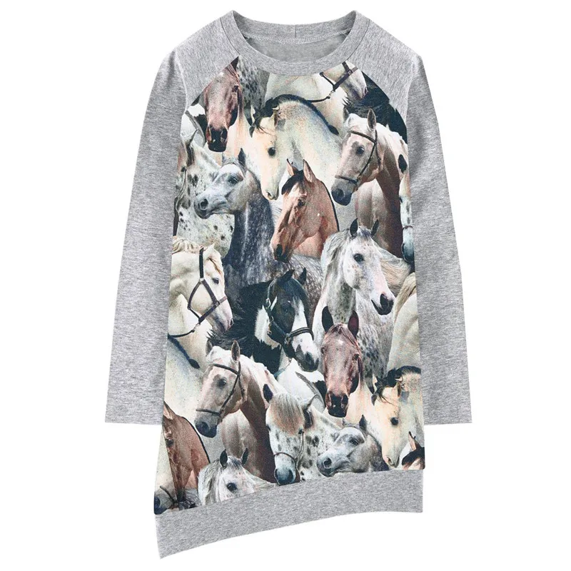 Baby Girls Dresses bibs nice horse Print Children Dress Designer Kids ClothesCasual new Fashion Long sleeve Girl clothing | Детская