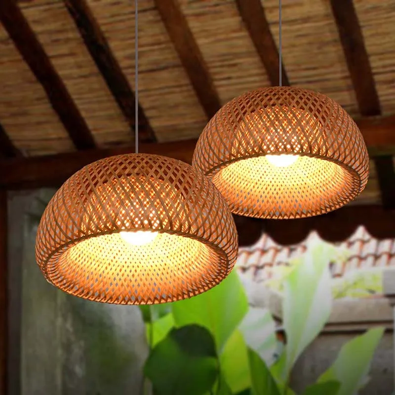 MLZAOSN Bamboo Chandelier Lamp Hawaii style Restaurant Dining Table Holder Hotel Balcony Creative Lighting Teahouse Hand Knitted | Лампы и