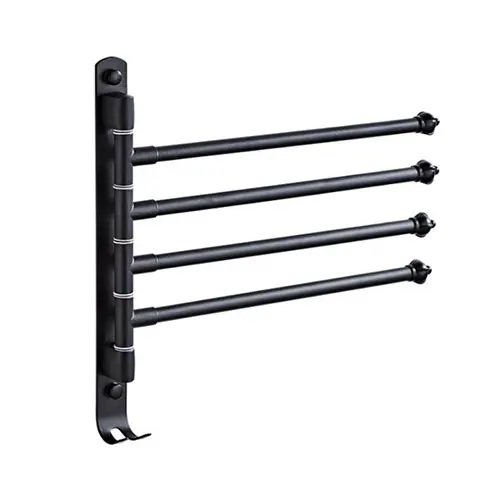 Black 4-shots Поворотный держатель для полотенец с крючками для ванной комнаты, настенное поворотное полотенце для рук из нержавеющей стали, черный держатель для полотенец с 4 ручками - Цвет: Black 4-shots