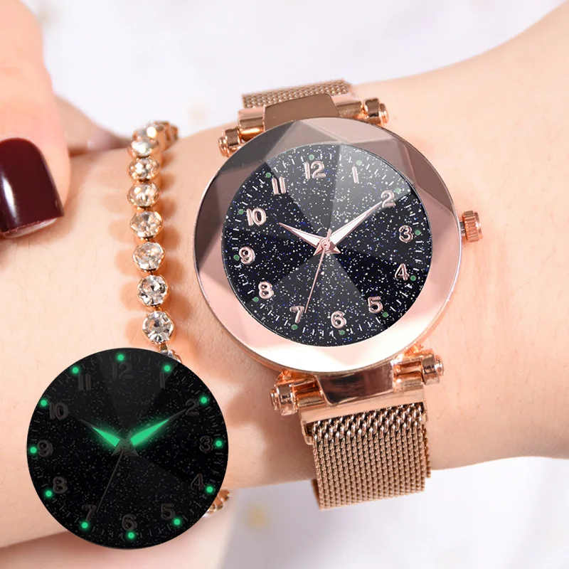 Роскошные женские часы 2019 со звездным небом магнитные водонепроницаемые