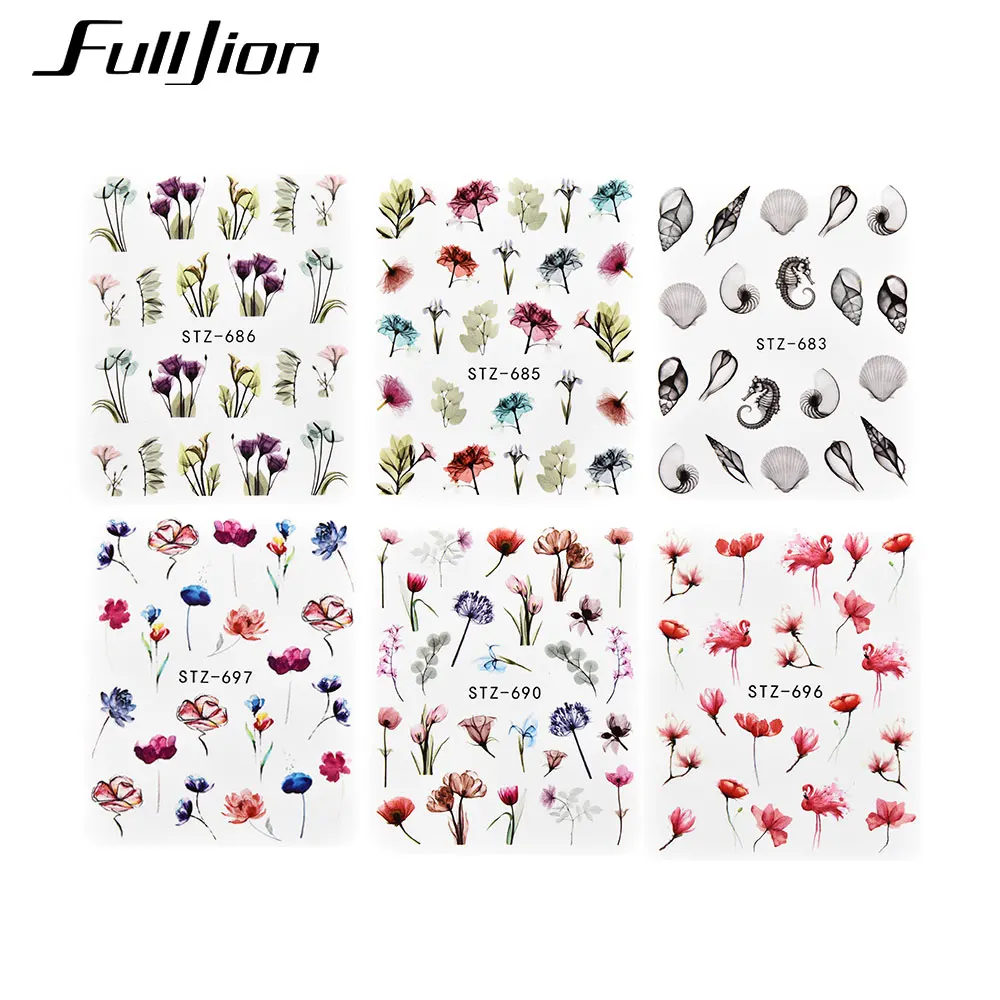 Fulljion 24 шт наклейки для ногтей с акварельным цветком бабочкой водные смешанный