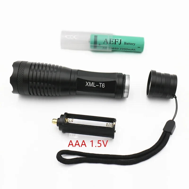 XML T6 ZOOM 18650 AAA Zoomable Водонепроницаемый светодиодный светильник-вспышка, фонарь, Самозащита, походный светильник, лампа+ аккумулятор 18650+ зарядное устройство