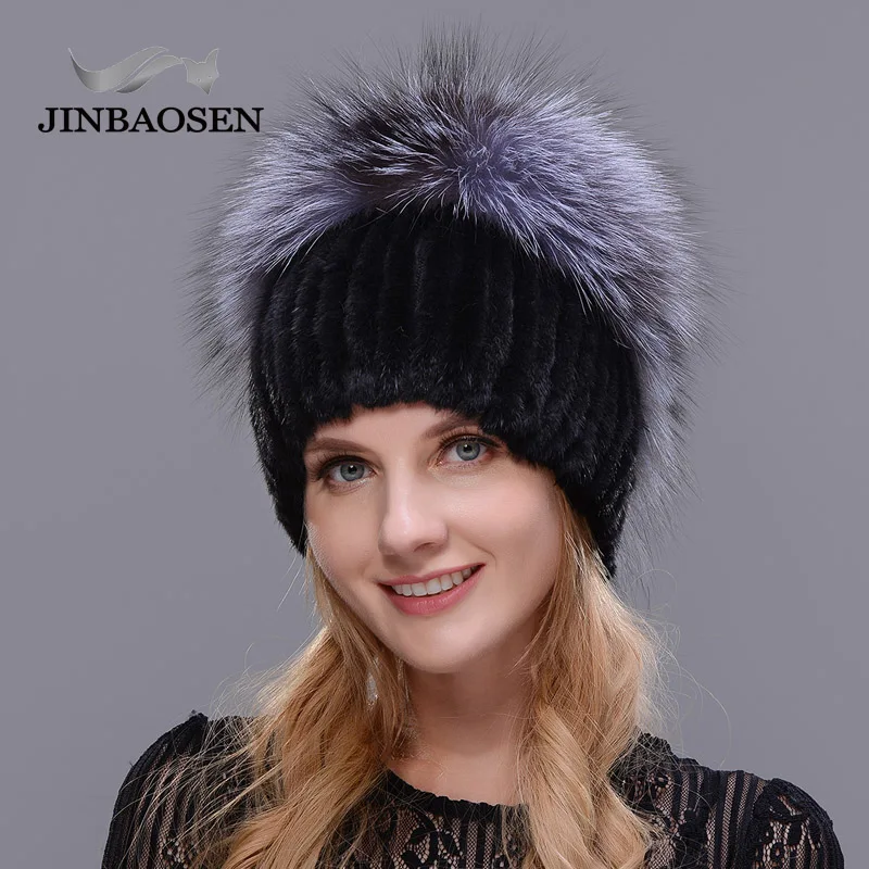 JINBAOSEN новая стильная меховая шапка черная Оптовая норковая с лисьим мехом зимняя