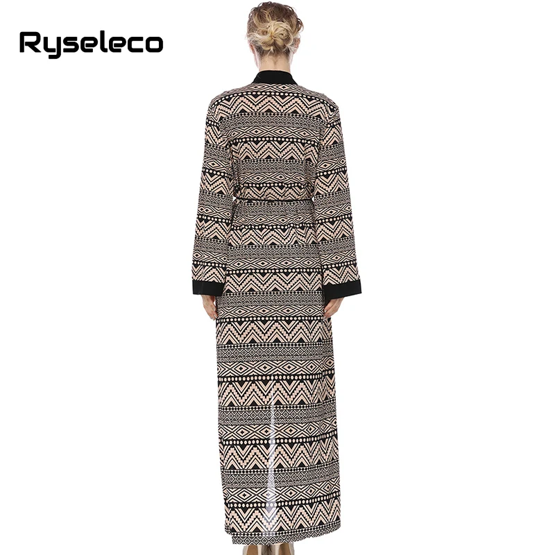 Женское длинное мусульманское платье Ryseleco с геометрическим узором и открытым