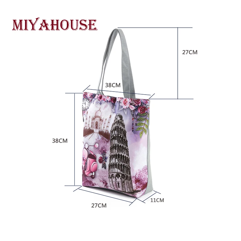 Повседневная женская сумка тоут Miyahouse с цветочным принтом и Эйфелевой башней